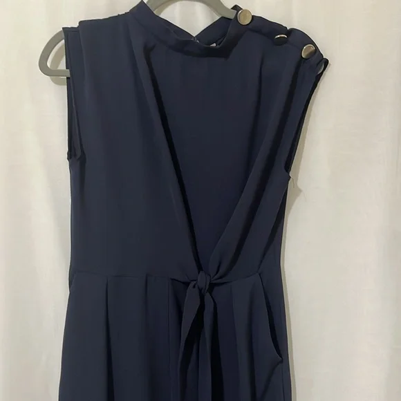 Zara Used Dark Blue High Collar Open Back Jumpsuit a301 - Picture 2 of 5